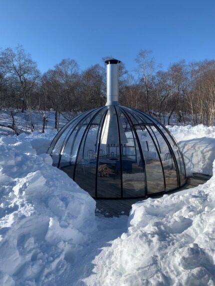 Купольная гриль-беседка с дверью, скрытое крепление d 7м